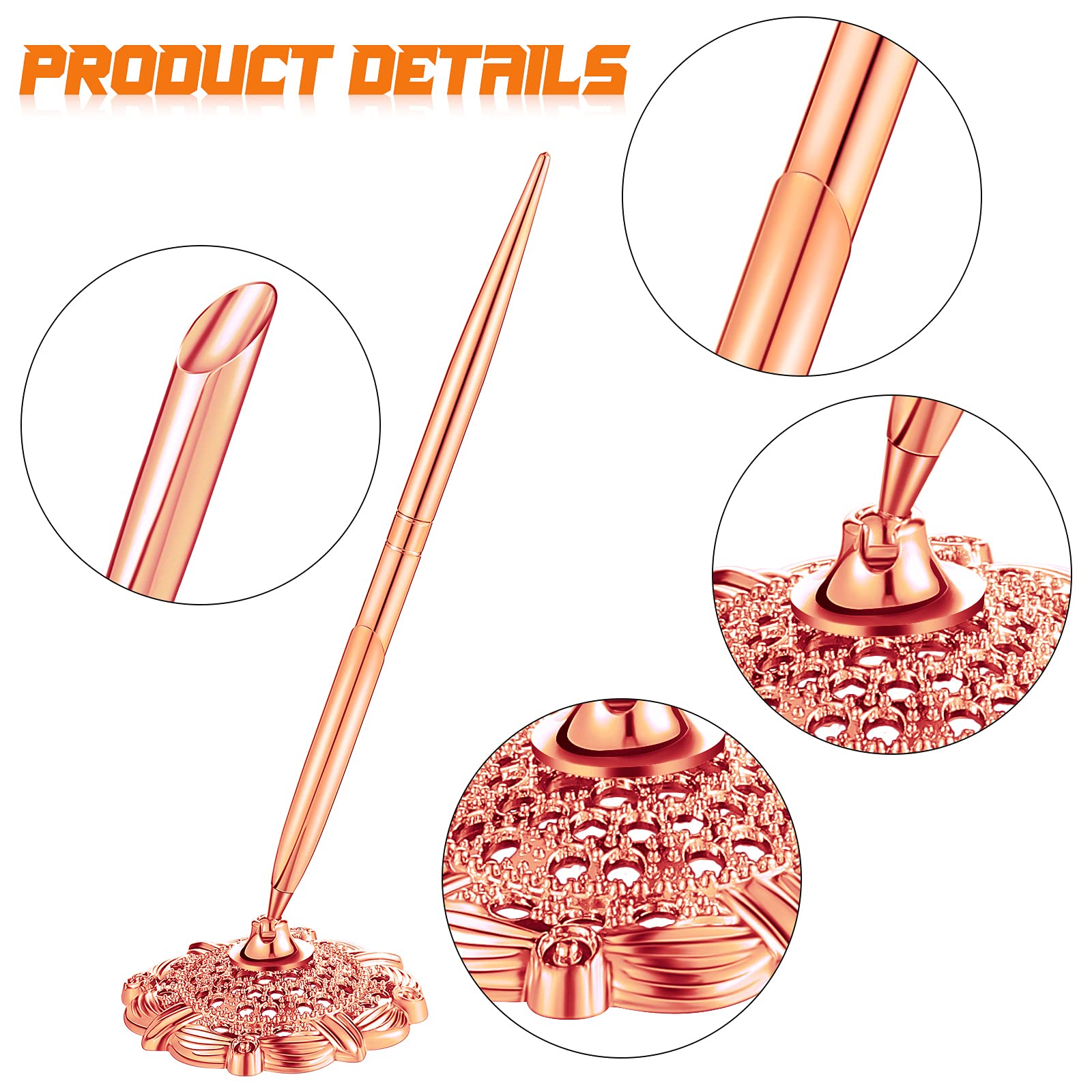 Outus 2 Pieces Hollow Round Pen Holder Pen Set For Wedding Bridal Engagement Guests Book Valentine'S Day Favor(Rose Gold)