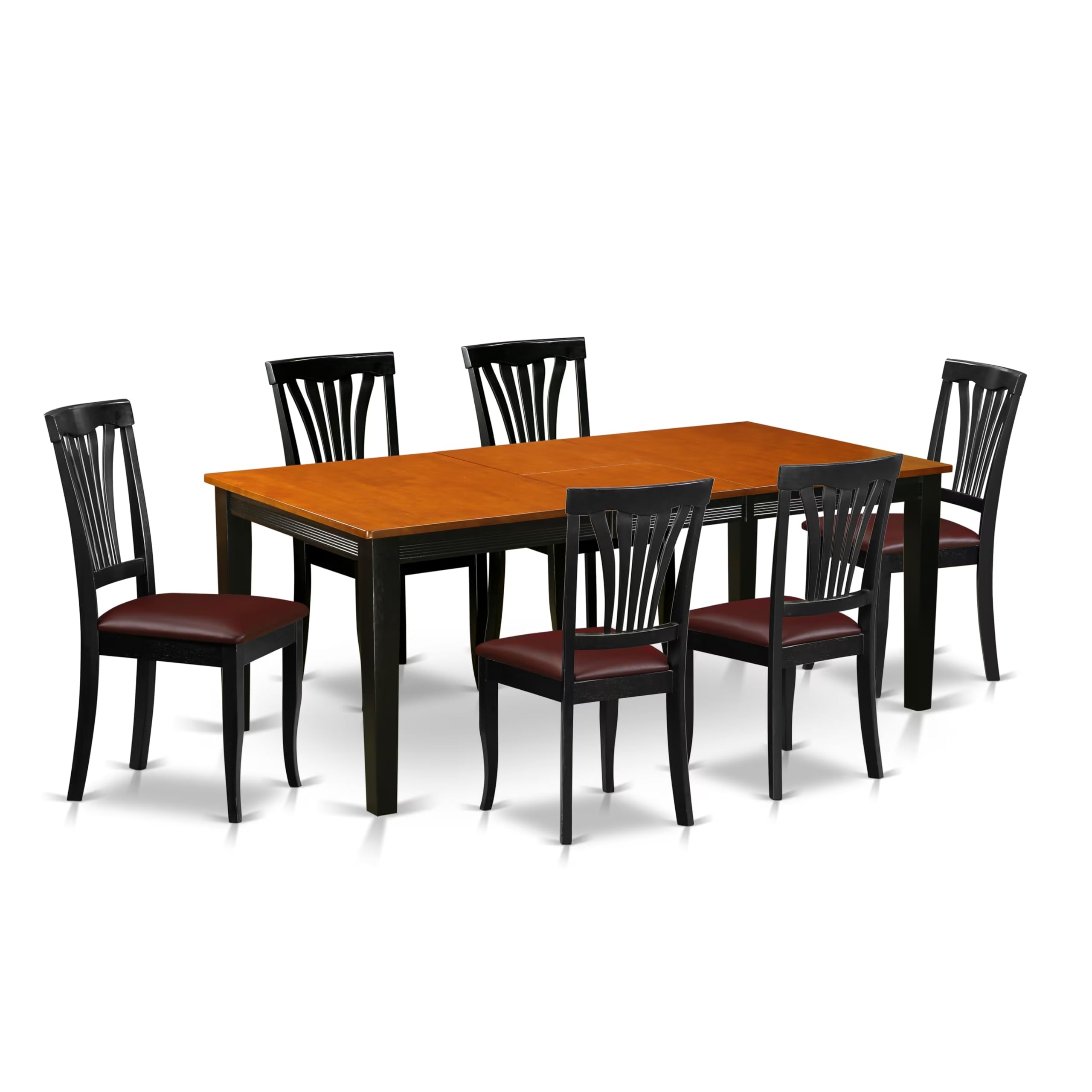 East West Furniture QUAV7-BCH-LC 7 Piece Kitchen Table Set Consist of a Rectangle Dining Table with Butterfly Leaf and 6 Faux Leather Dining Room Chairs, 40x78 Inch, Black & Cherry