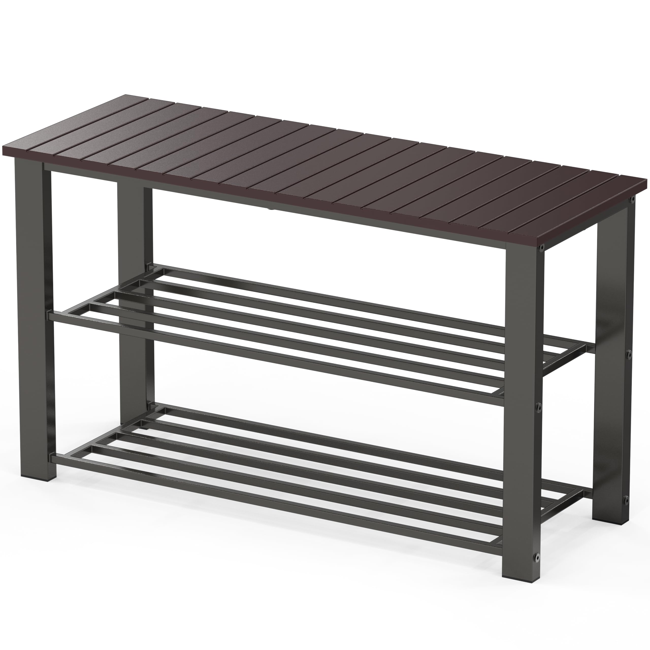 Simple Houseware Wood Top Shoe Storage Bench For Entryway, Dark Brown