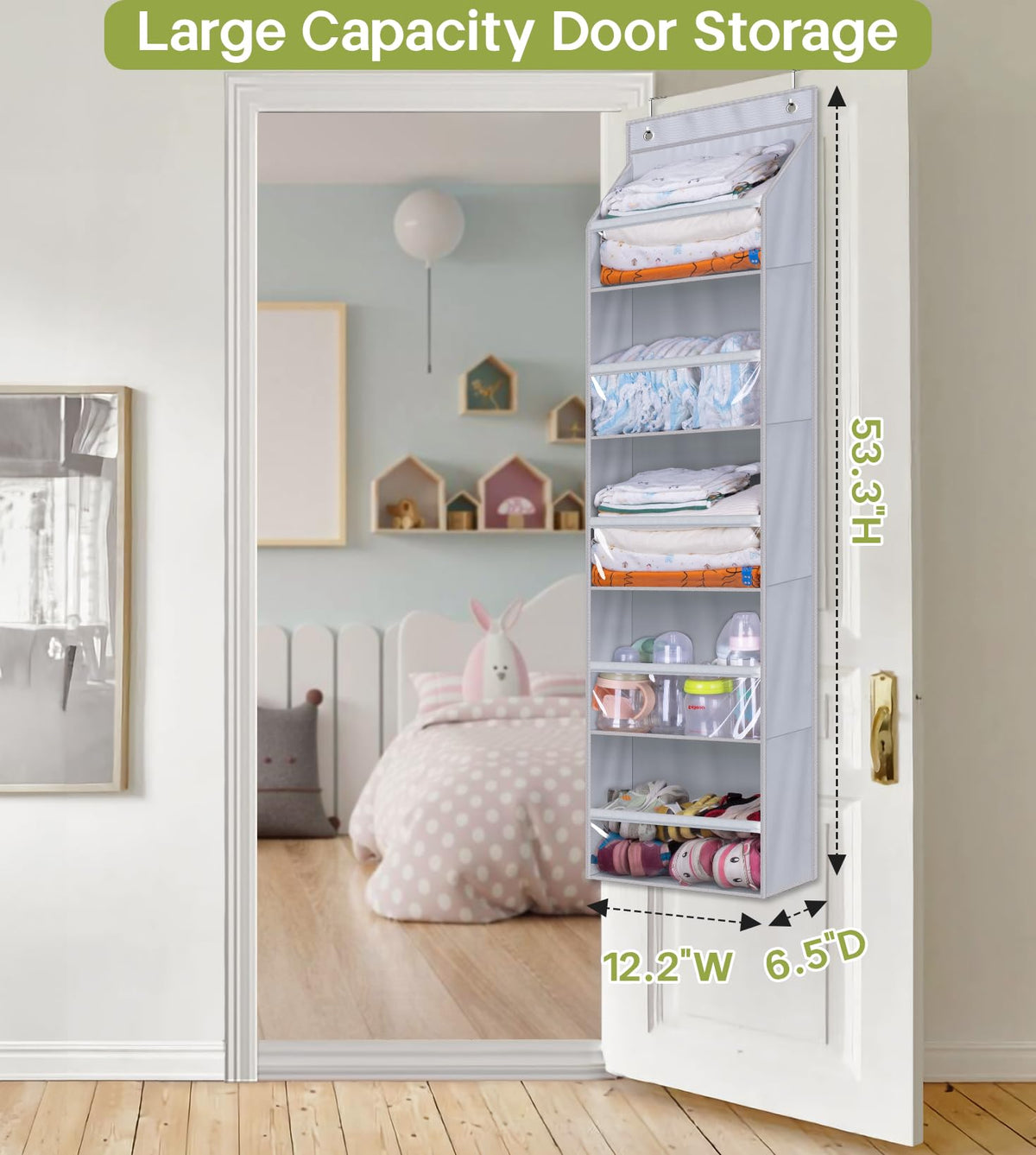 Aooda Over The Door Organizer, Large Capacity Closet Door Hanging Organizer, Clear Deep Pockets Baby Organizer Storage For Nurse