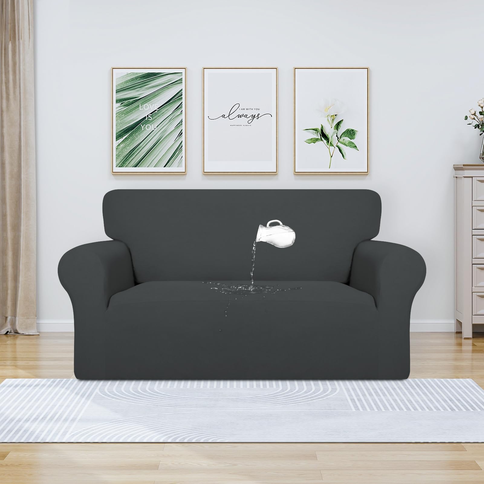 Purefit 100% Dual Waterproof Couch Cover Slipcovers For Couches And Sofas - Stretch Non Slip Fleece Sofa Covers Washable, Leakproof Furniture Protector For Kids, Pets, Dog (Loveseat, Dark Gray)