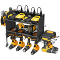Cccei Modular Power Tool Organizer Wall Mount Charging Station, Black 6 Drills Holder With 8 Plug Power Strip, Garage Drill Battery Heavy Duty Metal Shelf, Utility Rack With Hooks, Side Storage.
