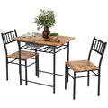 HOMCOM 3-Piece Dining Table Set for 2, Small Kitchen Table and Chairs with Built-in Storage Rack and Steel Frame, for Breakfast 