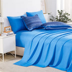 Kakijumn 7 Piece Bed In A Bag Stripe Comforter Set Full Size, White And Blue Patchwork Striped Comforter And Sheet Set, All Seas