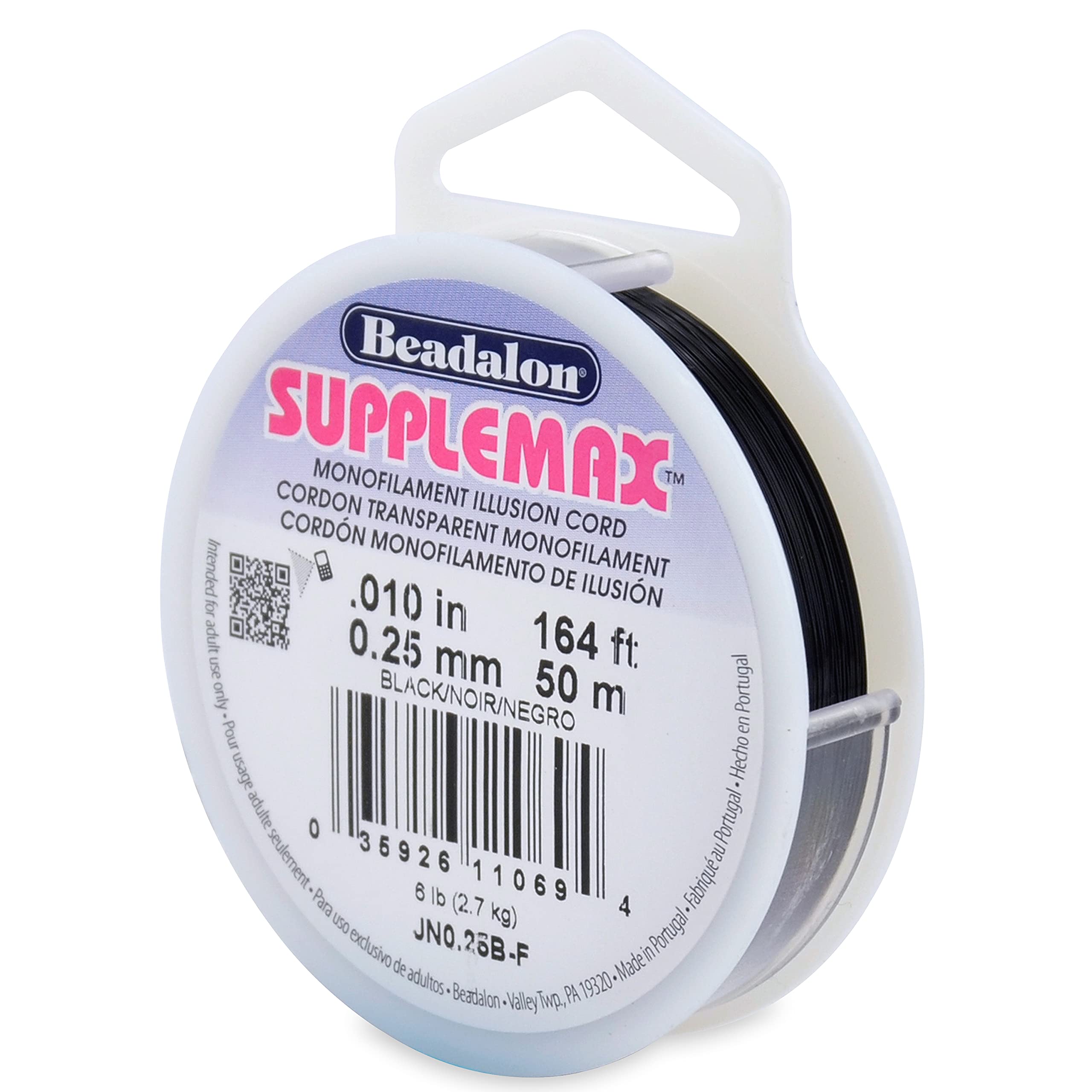 SuppleMax Illusion Beading cord, 025 mm  010 in, Black Monofilament, 50 m  164 ft