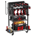 VDEVY Power Tool Organizer Cart with 8 Power Outlet & Adjustable Storage, Garage Workshop Tool Box Cart, Gifts for Men