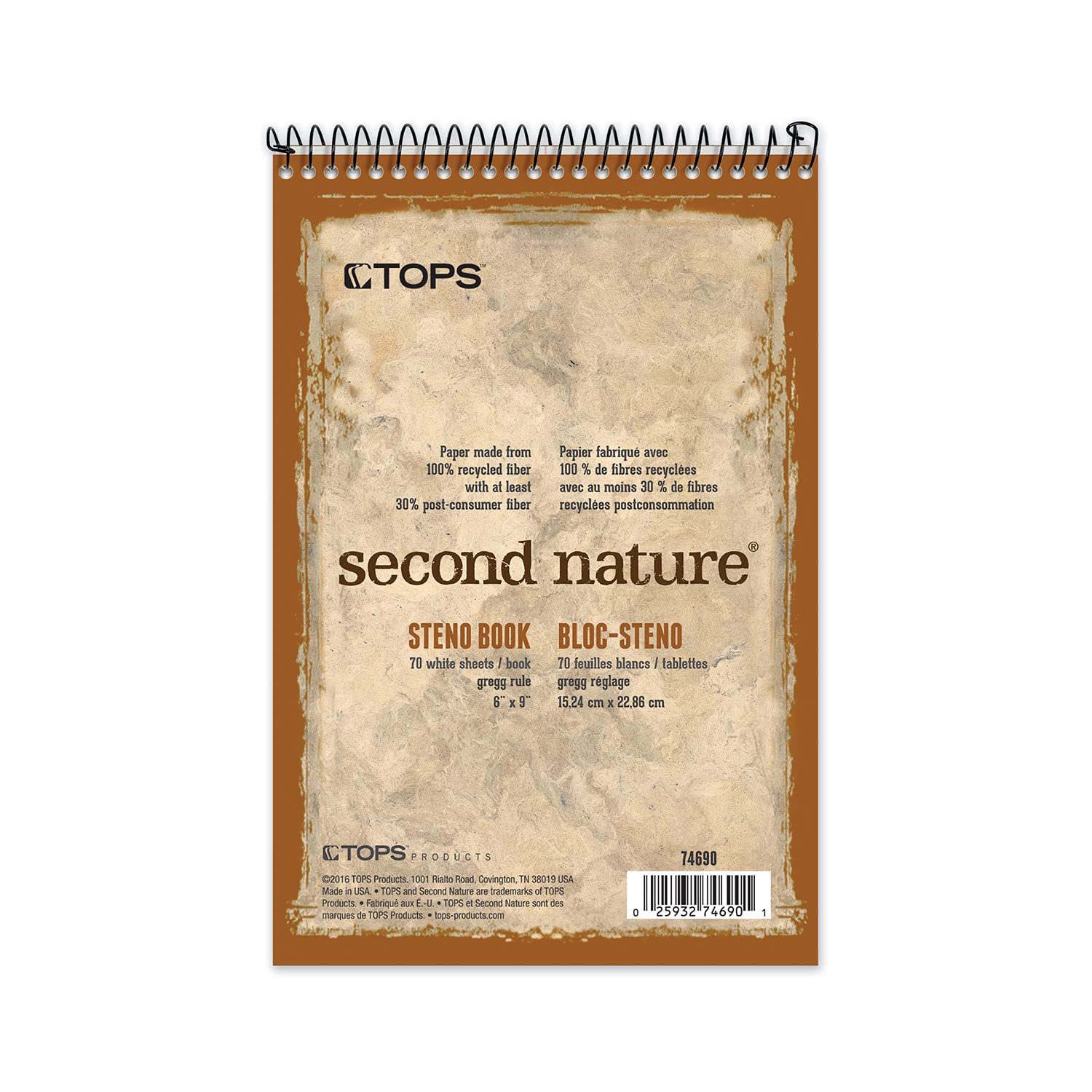 Second Nature Spiral Reporter / Steno Notebook, 70-Sheet [Set Of 3]