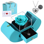 Preserved Real Cyan Rose Gift with I Love You in 100 Languages Necklace, Cute Gifts for Girlfriend, Women, Mom, Wife, Gifts Idea