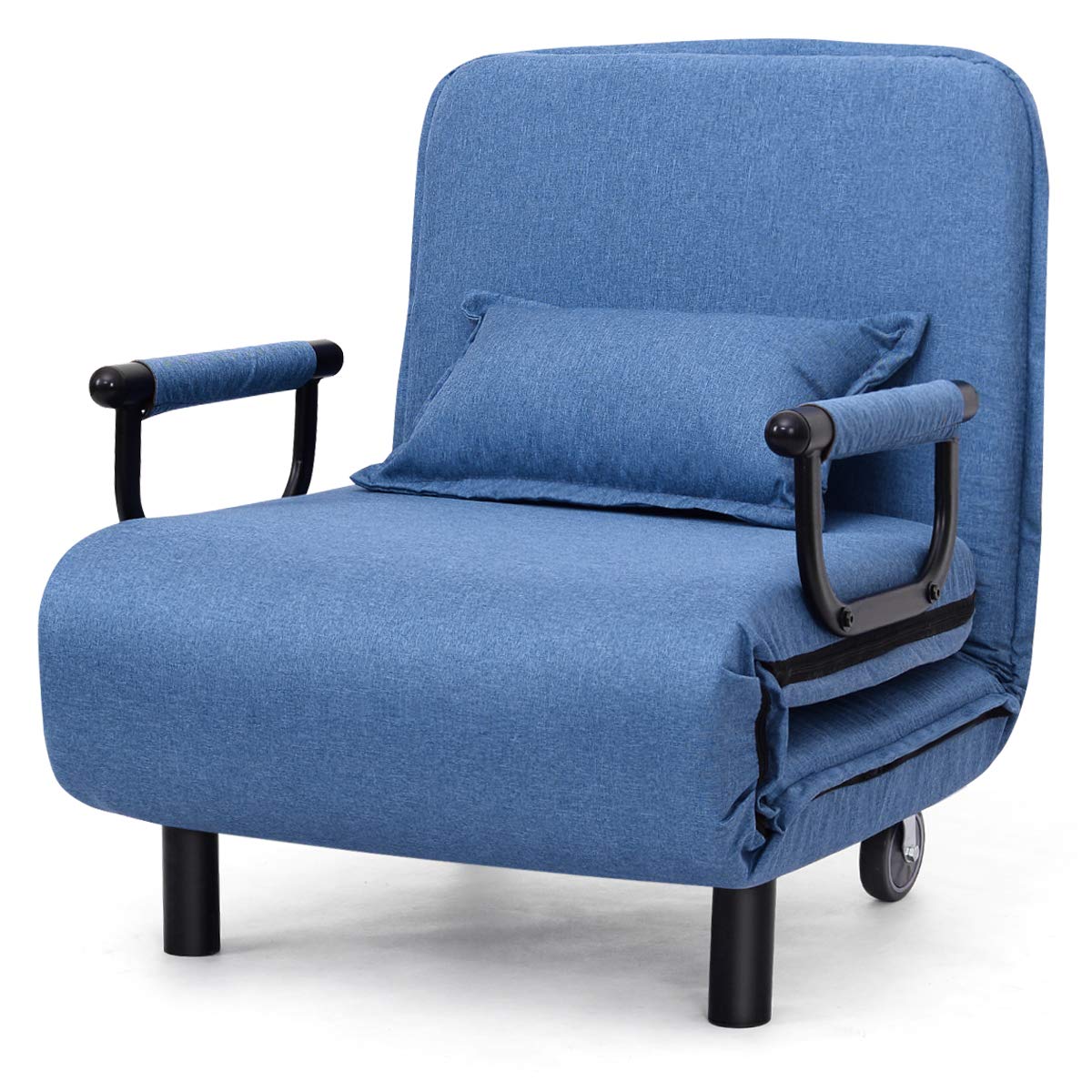 KOMFOTT Convertible Chair Bed, Tri-Fold Sofa Bed with 5-Position Adjustable Backrest & Pillow, Leisure Chaise Lounge Couch with 