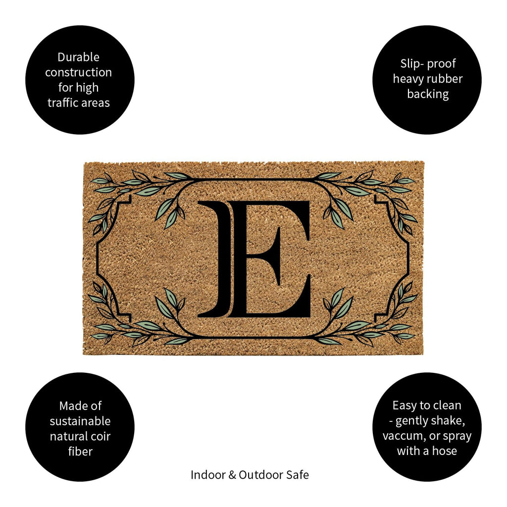 Evergreen Monogram Coir Doormat | Letter E | Front Door Mat For Outdoor Indoor Entrance | 28X16 Inches | Non-Slip Backing Doorwa