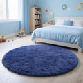 yulidayang Blue Fluffy Round Area Rugs for Bedroom,5'X5'Shag Circle Area Rugs for Living Room,Non Slip Fuzzy Plush Rug for Kids 
