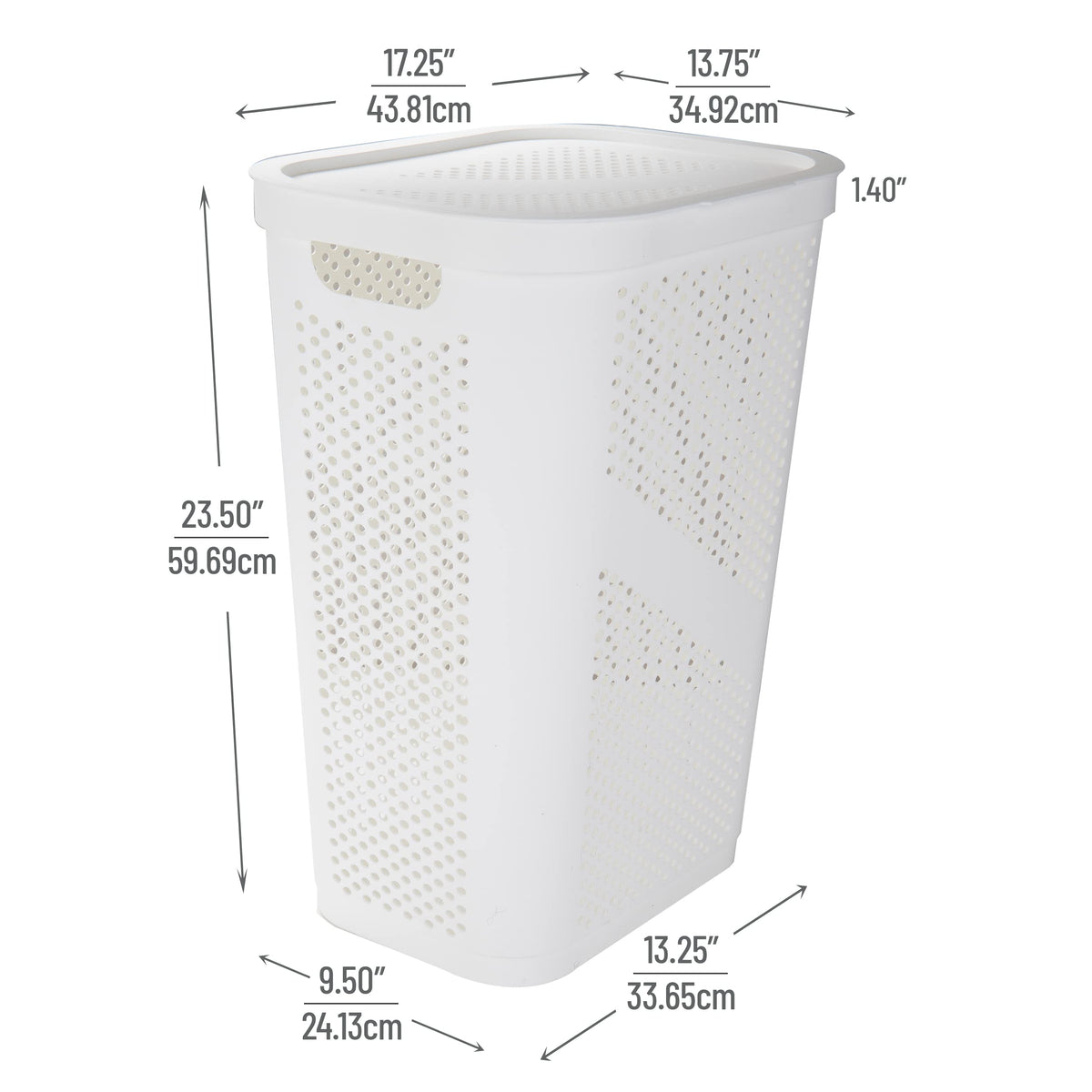 Mind Reader 60L Slim Laundry Hamper, Clothes Basket, Lid, Ventilated, Plastic, 17.25''L X 13.75''W X 23.5''H, Set Of 2, White