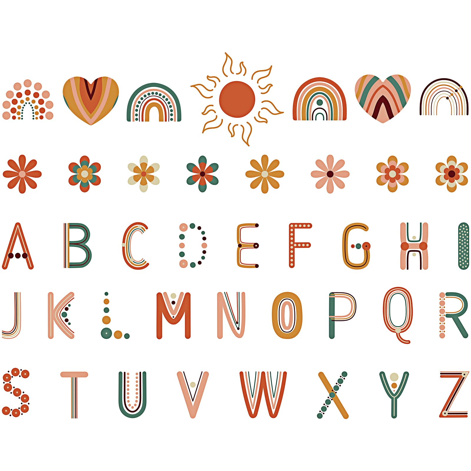 Tenare 133 Pcs Boho Bulletin Board Letters Back To School Rainbow Alphabet Cutouts Set 110 Uppercase Poster Board Letters 23 Sym
