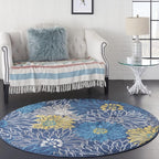 4 Round Blue Tropical Flower Area Rug