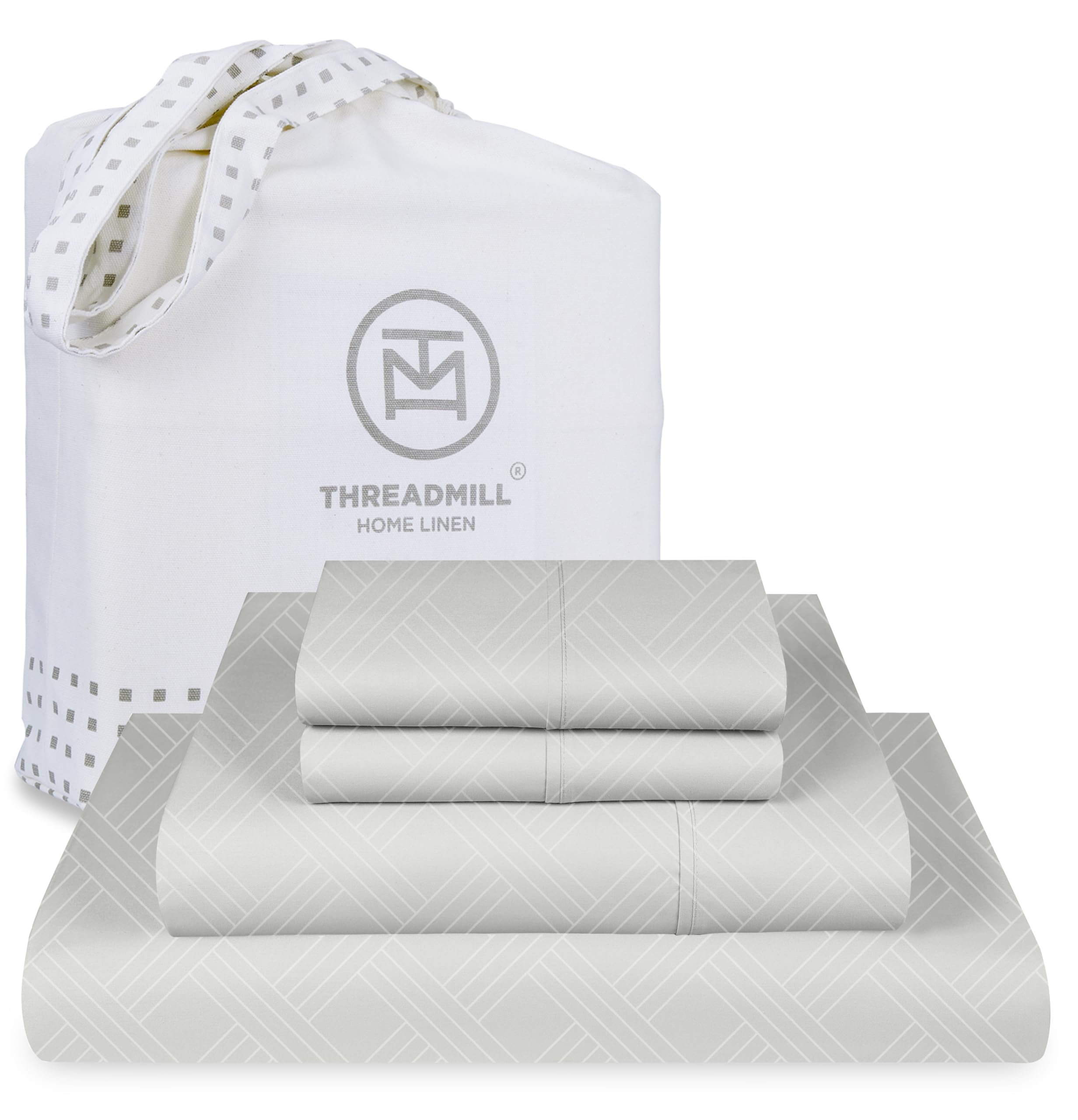 Threadmill Luxury Full Size Sheets For Full Size Mattress | 800 Thread Count Cotton Sheets | Jacquard Celine Light Grey | Better