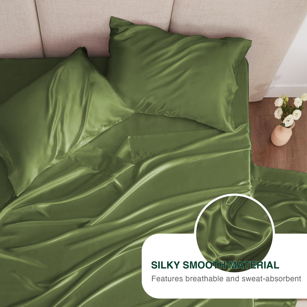 Love'S Cabin Twin Satin Sheets Sets - 3 Piece Sage Silky Satin Bed Sheets Twin With Deep Pockets, Luxury Silk Feel Satin Twin Size Sheet Set Bedding Set (1 Flat Sheet,1 Fitted Sheet,1 Pillow Case)