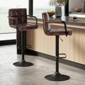 Furniliving Bar Stools Set of 2 with Backrest, Modern Square PU Leather Chairs with Armrest Adjustable Kitchen Counter Barstools