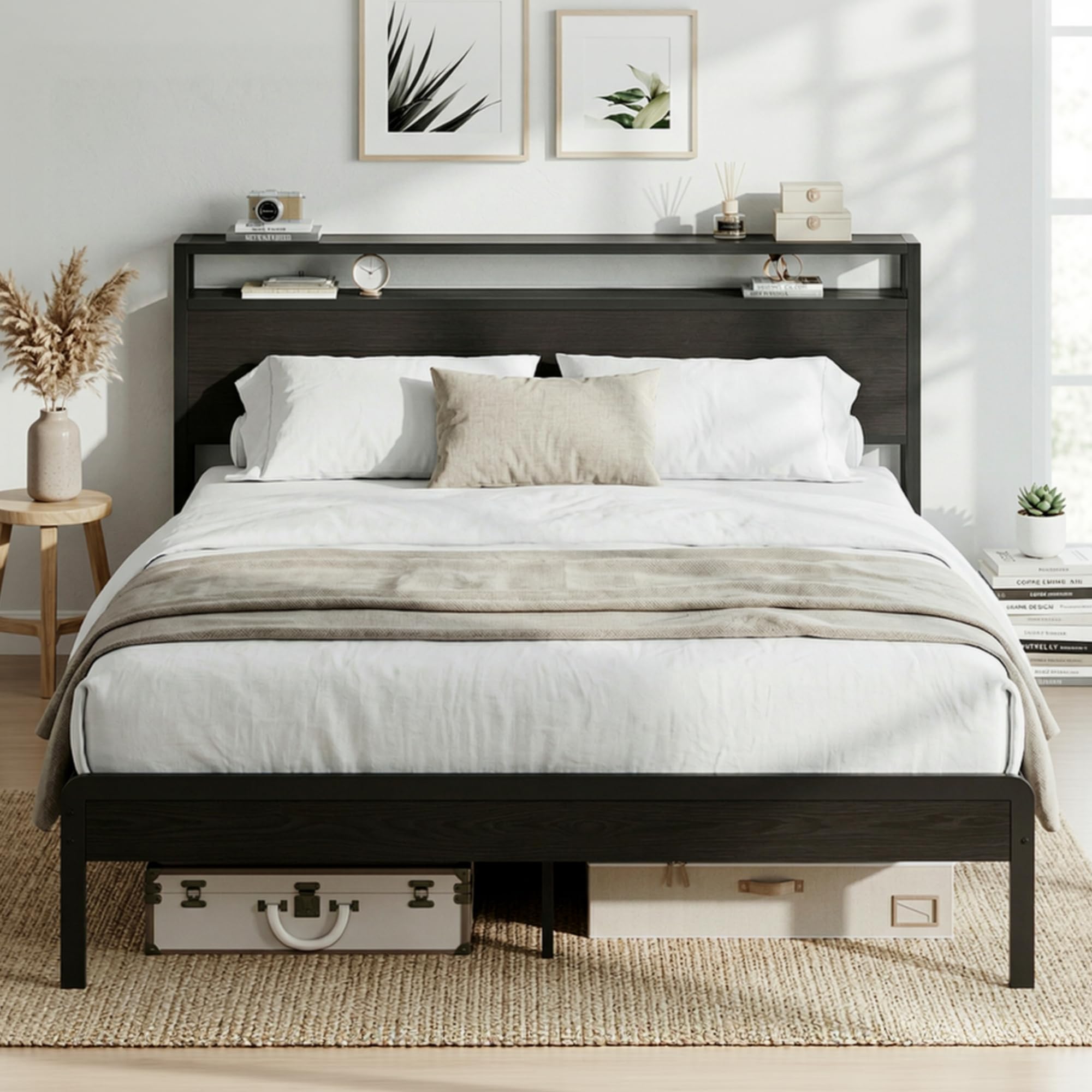 LIKIMIO Full Bed Frame with Headboard, Dark Wood Camas Full with Strong Supports, Sturdy, Noise-Free, No Box Spring Needed, Clas