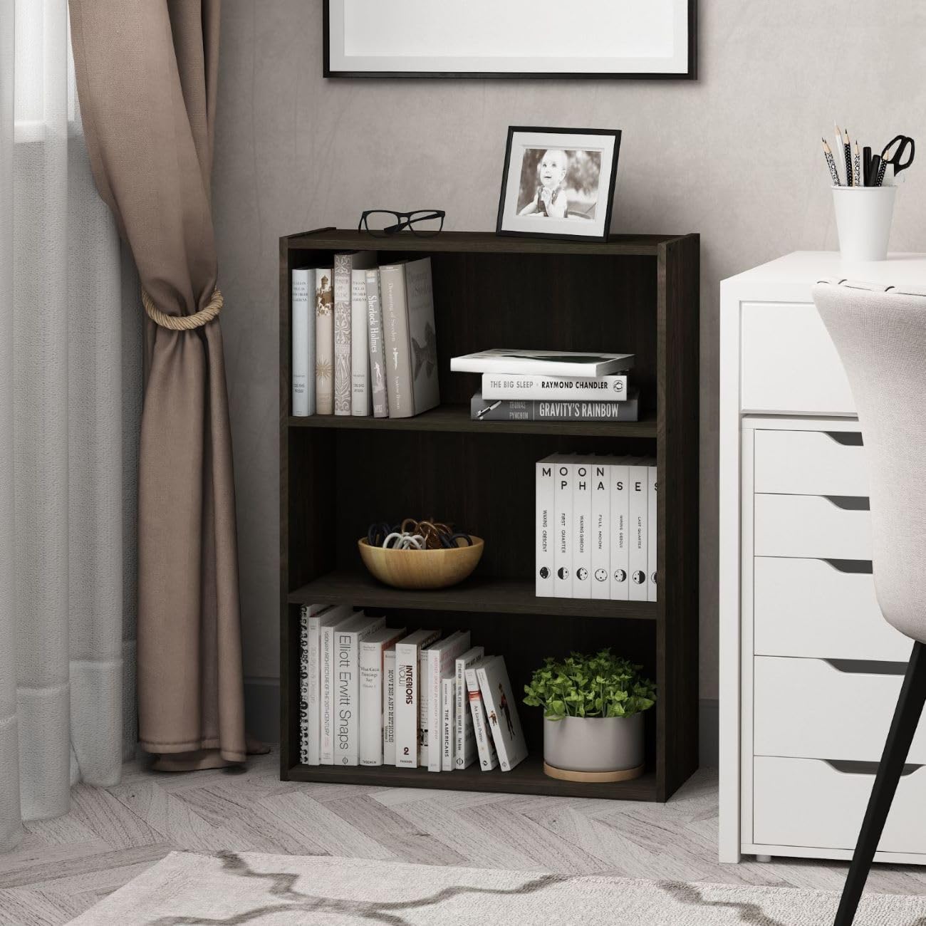 Furinno Pasir 3-Tier Open Shelf Bookcase, Blackwood