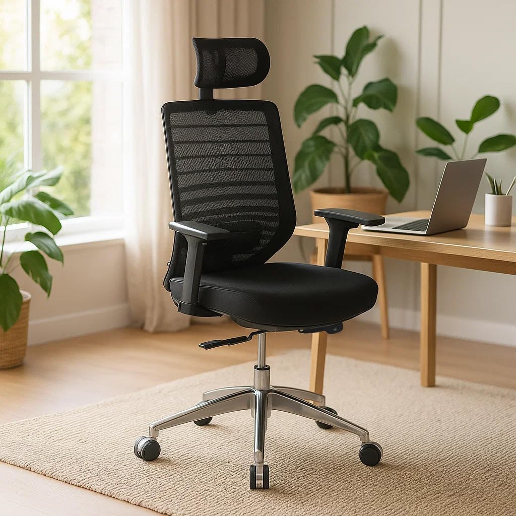 Nilkamal Poise Pro High Back Ergonomic Office Chair| Breathable Mesh Back| Adjustable Height And Headrest | 3D Adjustable Pupad