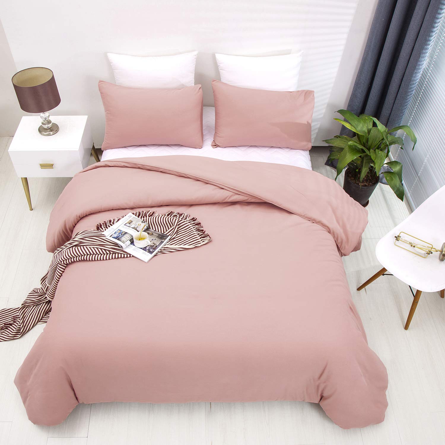 Clothknow Pink Mauve Comforter Set Twin 3Pcs Dusty Rose Bedding Comforter Sets Blush Comforter Twin Soft Mauve Comforter Sets Gr