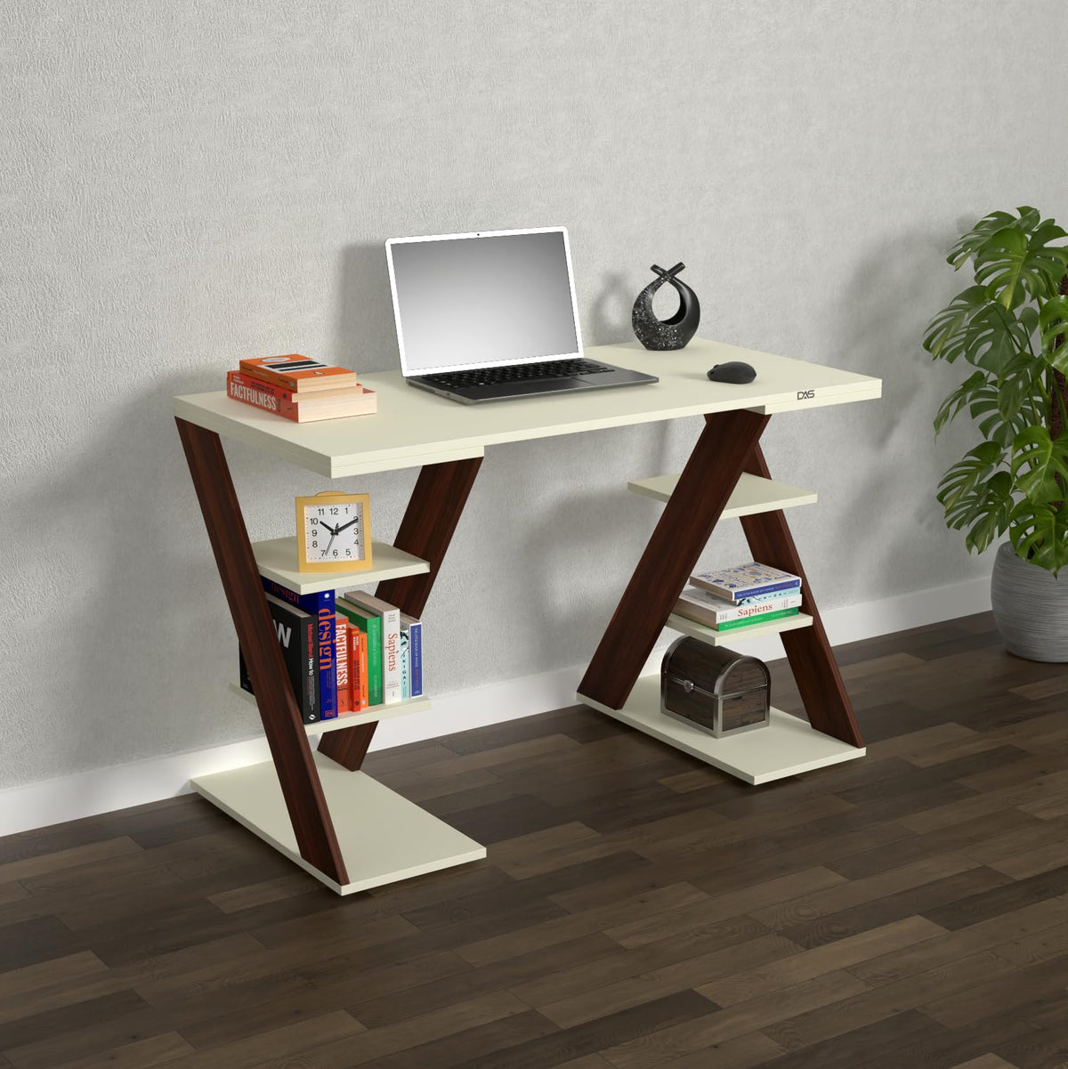 Das Yana Engineered Wood Study & Computer Table And Office Desk (Colur Classic Walnut & Frosty Whitefinish)