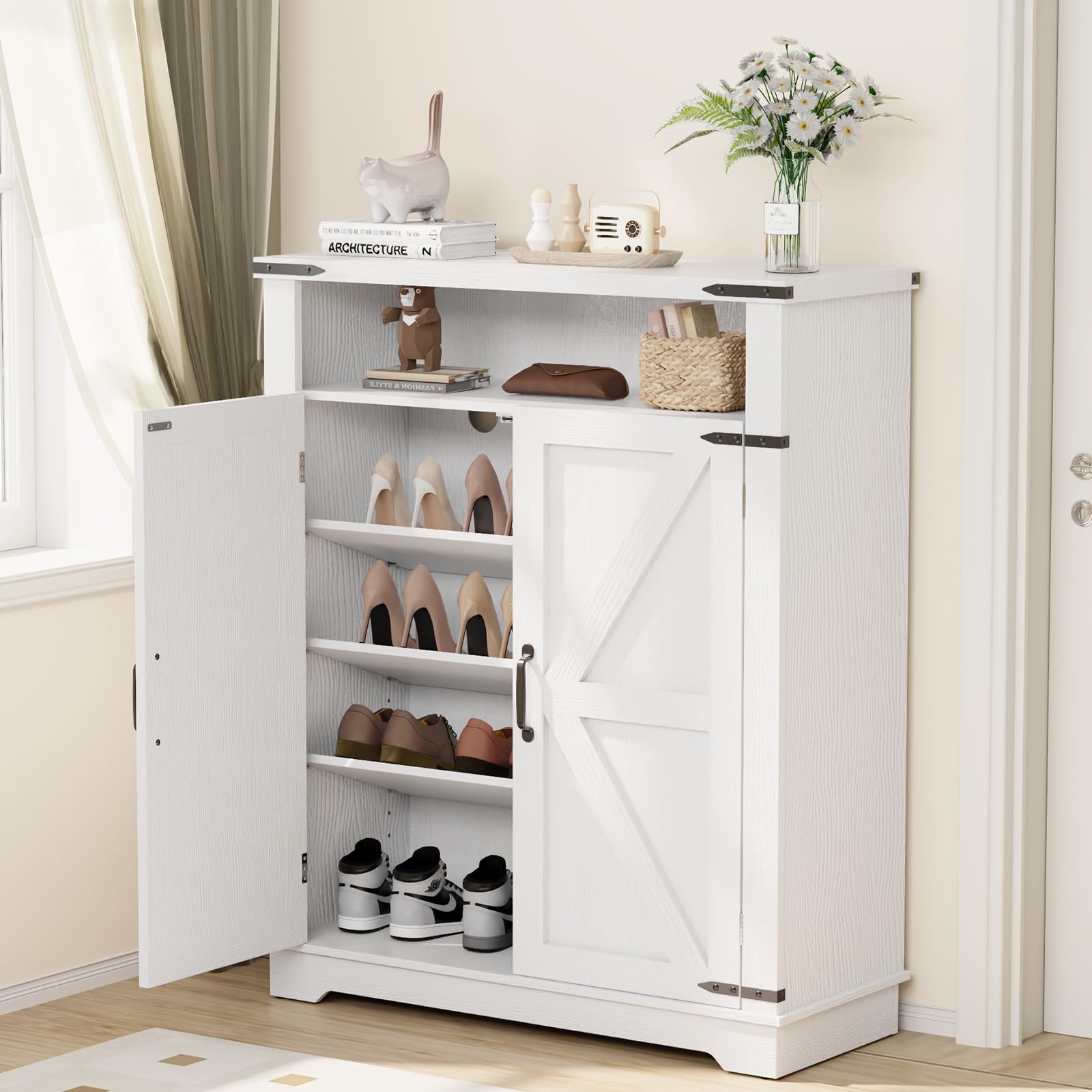 ALLSTAND 6-Tier Shoe Cabinet with Doors, Entryway Shoe Rack Shoe Storage Cabinet with Adjustable Shelves & Anti-tip Fitting, Far