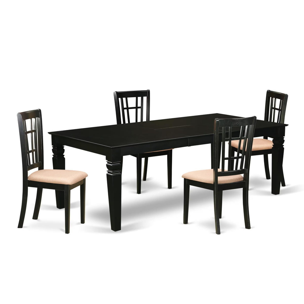 East West Furniture LGNI5-BLK-C 5 Piece Kitchen Table Set for 4 Includes a Rectangle Dining Table with Butterfly Leaf and 4 Linen Fabric Dining Room Chairs, 42x84 Inch, Black