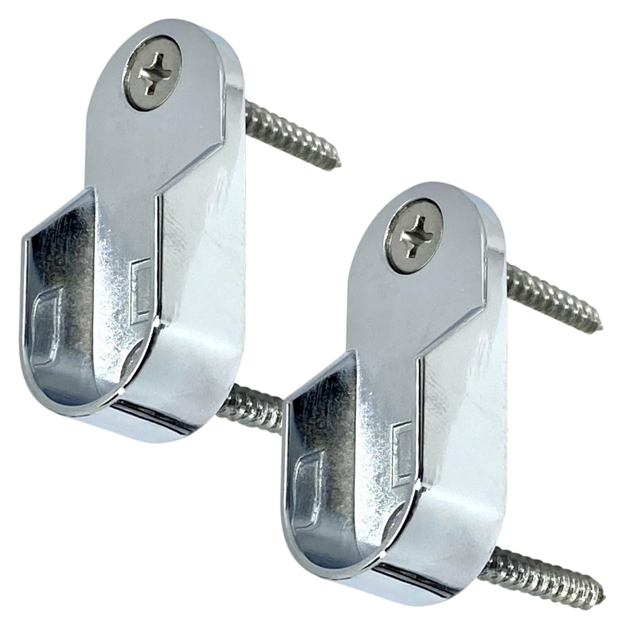 Oval Closet Rod End Supports | Screw on Type | 15mm x 30mm | Polished Chrome | 2 Pack