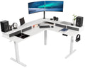 VIVO Electric 2-Tier Corner L-Shaped 63 x 55 inch Standing Desk, Height Adjustable, Memory Controller, White Top White Frame, Da