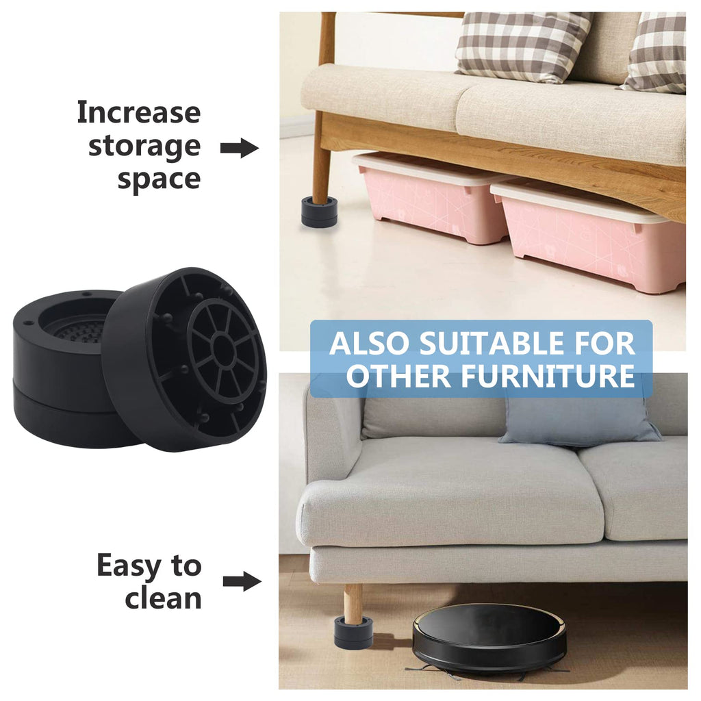 Hanihua 4 Sets Furniture Risers 1 Inch Black Bed Risers, Heavy Duty Bed Lifts Risers For Table, Sofa, Couch, Desk, Adjustable Be