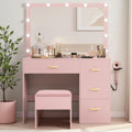 DWVO Vanity Desk with Mirror and LED Lights, Large Makeup Vanity Table Set with Power Outlet & 4 Drawers