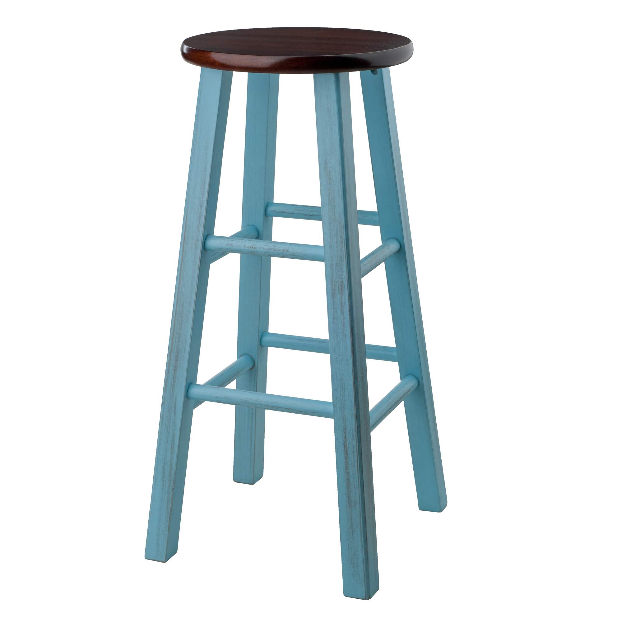 Winsome Wood Ivy Bar Stool, Rustic Light Blue and Walnut, 29
