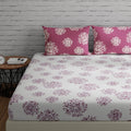 Huesland By Ahmedabad Cotton 144 Tc King Size Bedsheet Cotton With 2 Pillow Covers | White & Mauve | 108X108 Inch