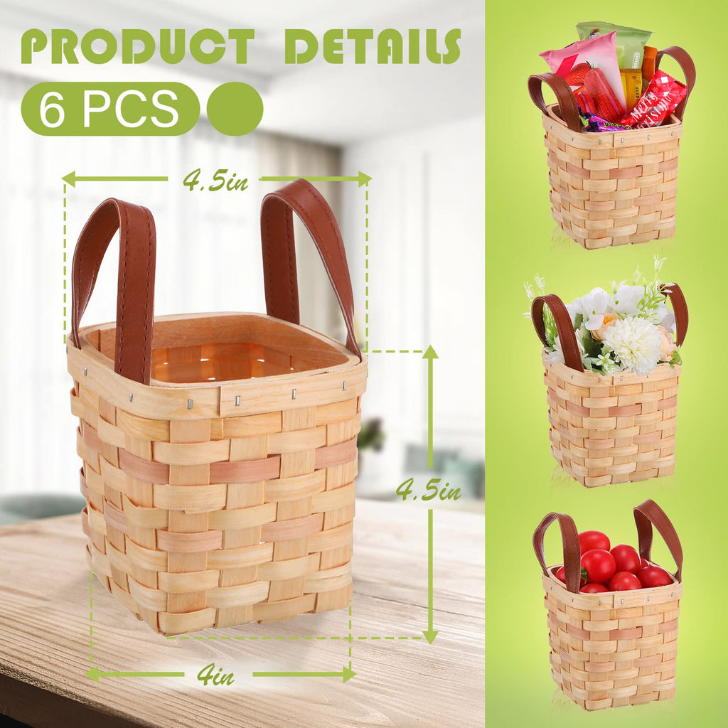 Rtteri 6 Pcs 4.5X4.5X4 In Small Wicker Baskets Woodchip Baskets With Handles Wood Woven Easter Empty Wicker Baskets For Gifts Sm