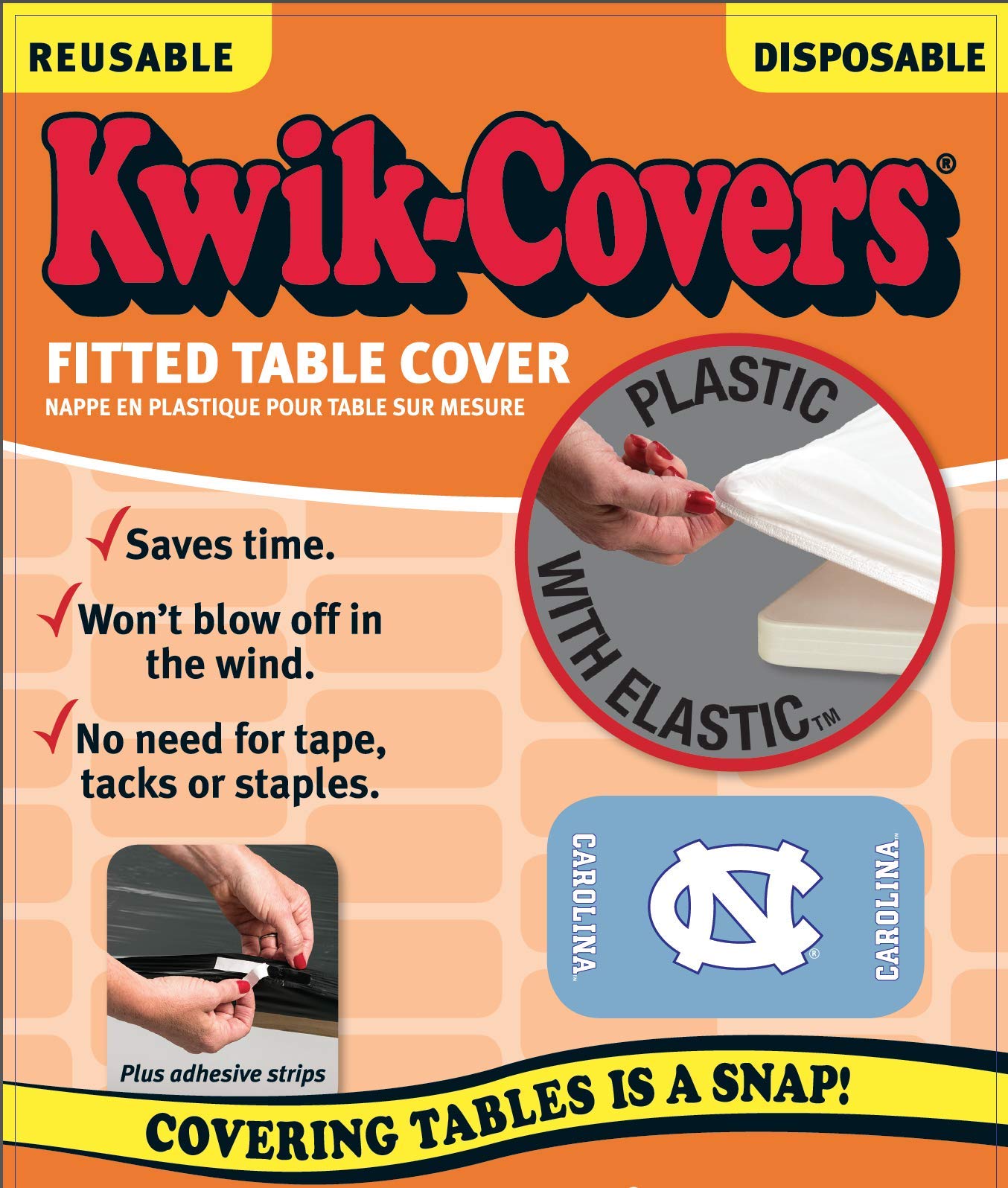 Collegiate Kwik-Covers Rectangle Plastic Table Covers, Bundle Of 2 (University Of North Carolina, 8')