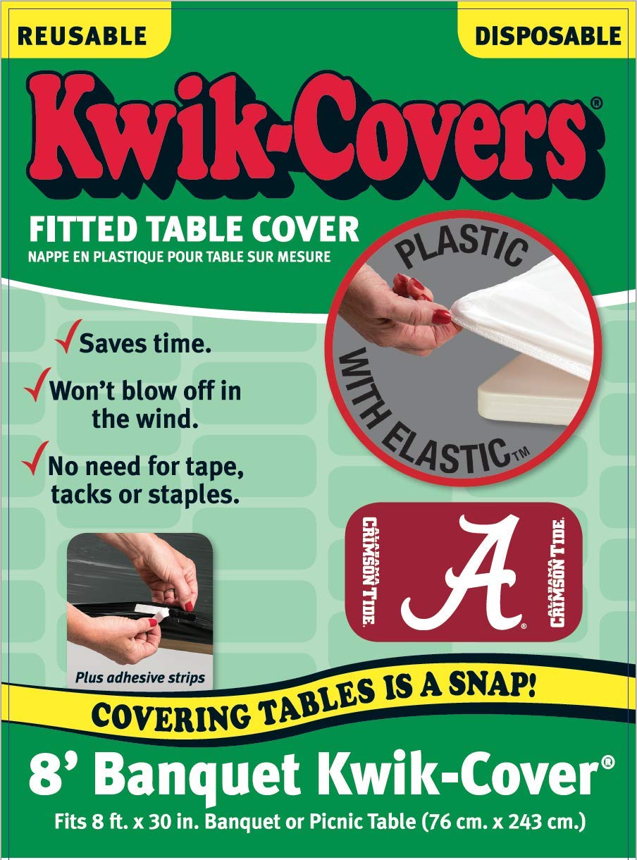 Collegiate Kwik-Covers Rectangle Plastic Table Covers, Bundle Of 2 (University Of Alabama, 8')