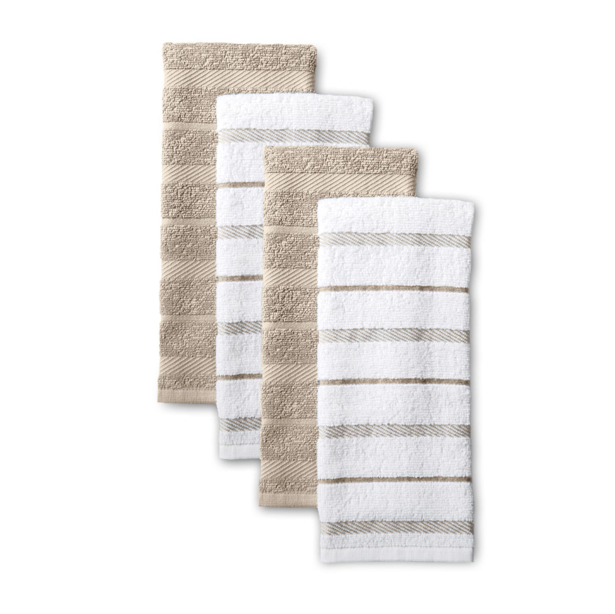 KitchenAid Albany Kitchen Towel 4-Pack Set, Milkshake Tan/White, 16x26