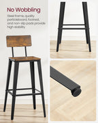 Vasagle Set Of 4 Bar Stools, Bar Height Stools, Tall Bar Stools With Back, Bar Chairs, Steel Frame, Industrial Style, Easy Assembly, Rustic Brown And Ink Black Ulbc278B01