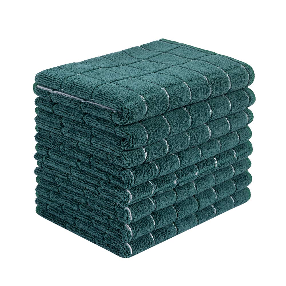 Microfiber Dish Towels - Soft, Super Absorbent and Lint Free Kitchen Towels - 8 Pack (Lattice Designed Green Colors) - 26 x 18 I