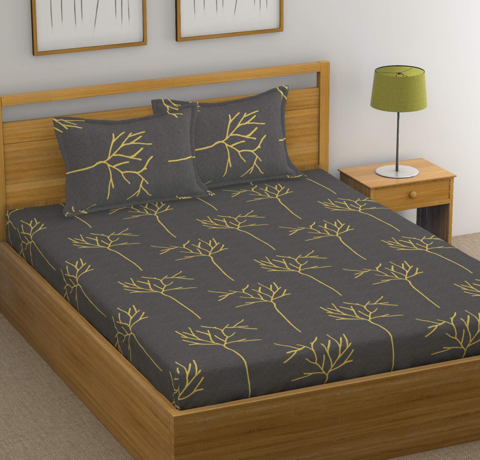 Huesland By Ahmedabad Cotton 144 Tc Cotton King Size Bedsheet With 2 Pillow Covers  Grey(9Ft X 9Ft)