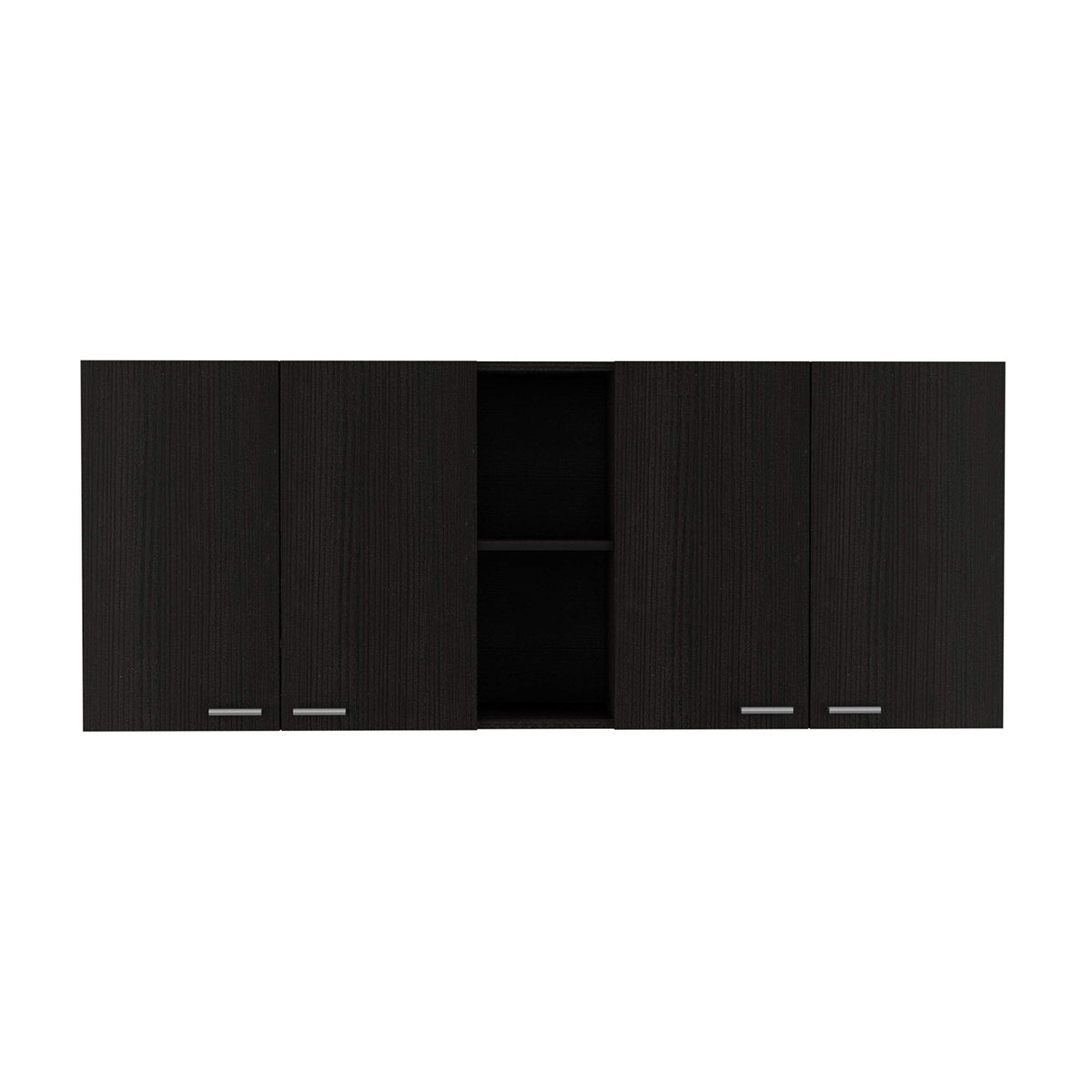 DEPOT E-SHOP Olimpo 150 Wall Cabinet with Four Doors, Two Open Storage Shelves, Two Internal Shelves, Internal Dish and Glass Organizer, 24" H, Black, Kitchen