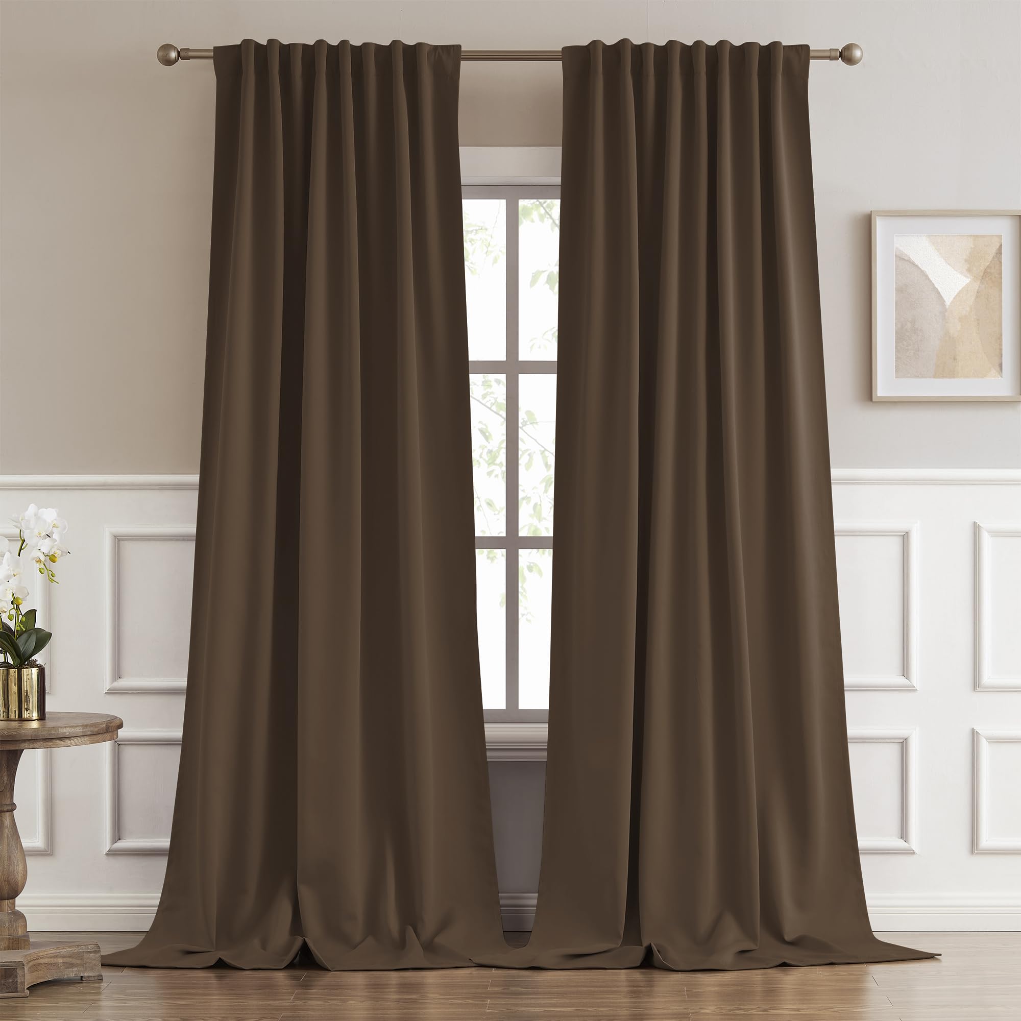 DUALIFE Blackout Curtains/Drapes 108 Inches Long, Light Blocking Privacy Draperies,52 inches by 108 inch,2 Panels,Brown