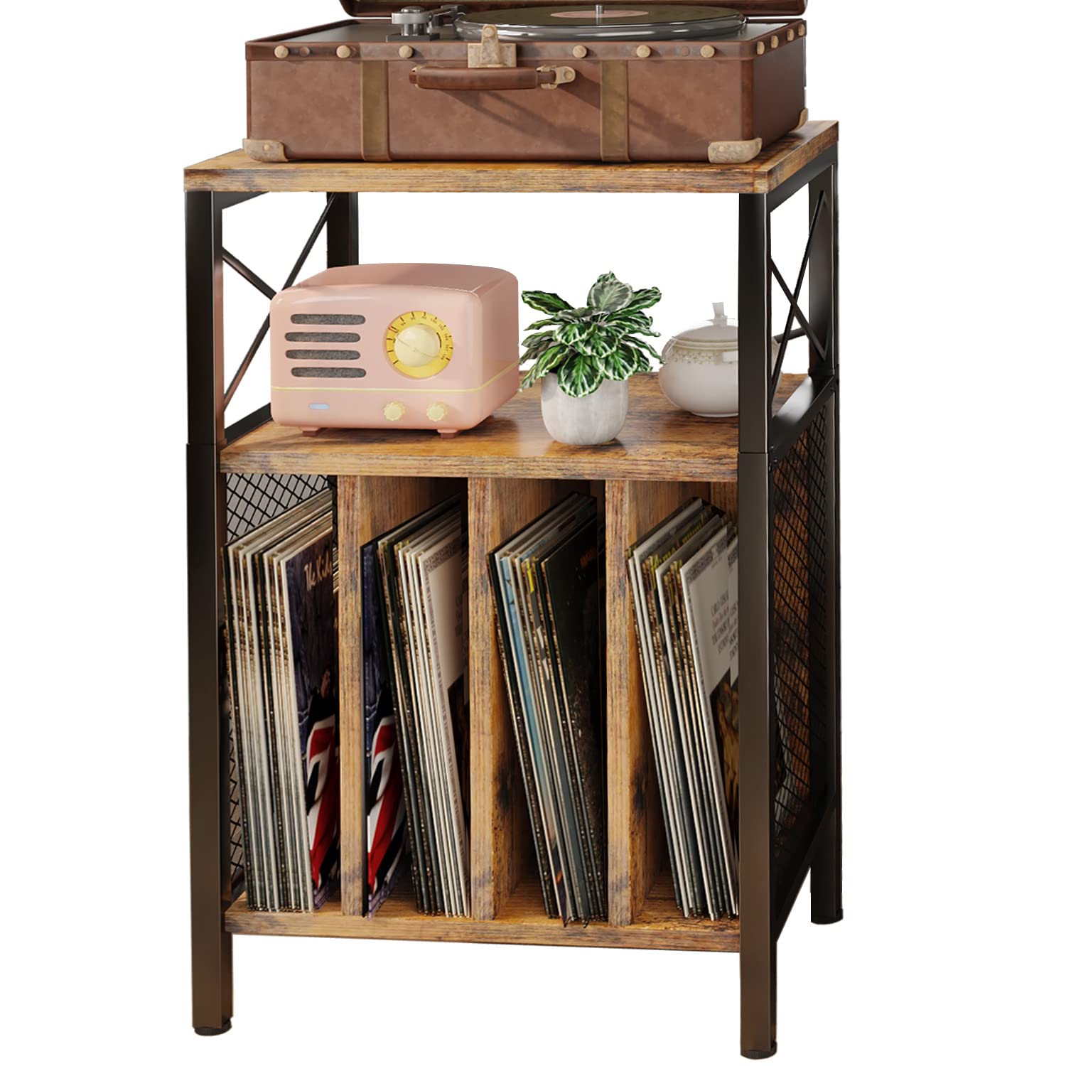 Homeiju 3-Tier Record Player Stand, Vinyl Record Storage Turntables for Vinyl Records, Record Player Table Holds Up to 200 Album