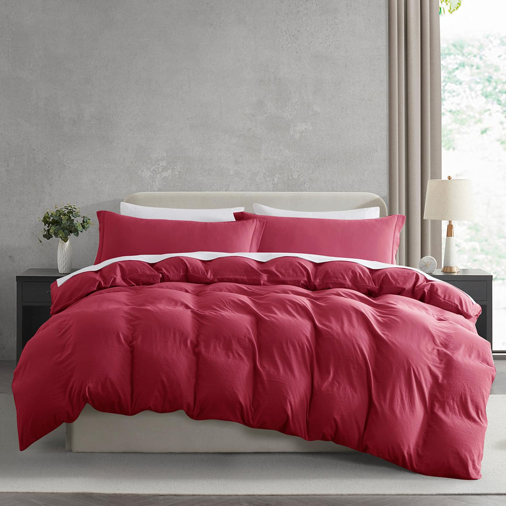 Nestl Burgundy Red Duvet Cover King Size - Soft Prewashed King Duvet Cover Set, 3 Piece, With Zipper Closure, 1 Duvet Cover 104X90 Inches And 2 Pillow Shams - No Comforter
