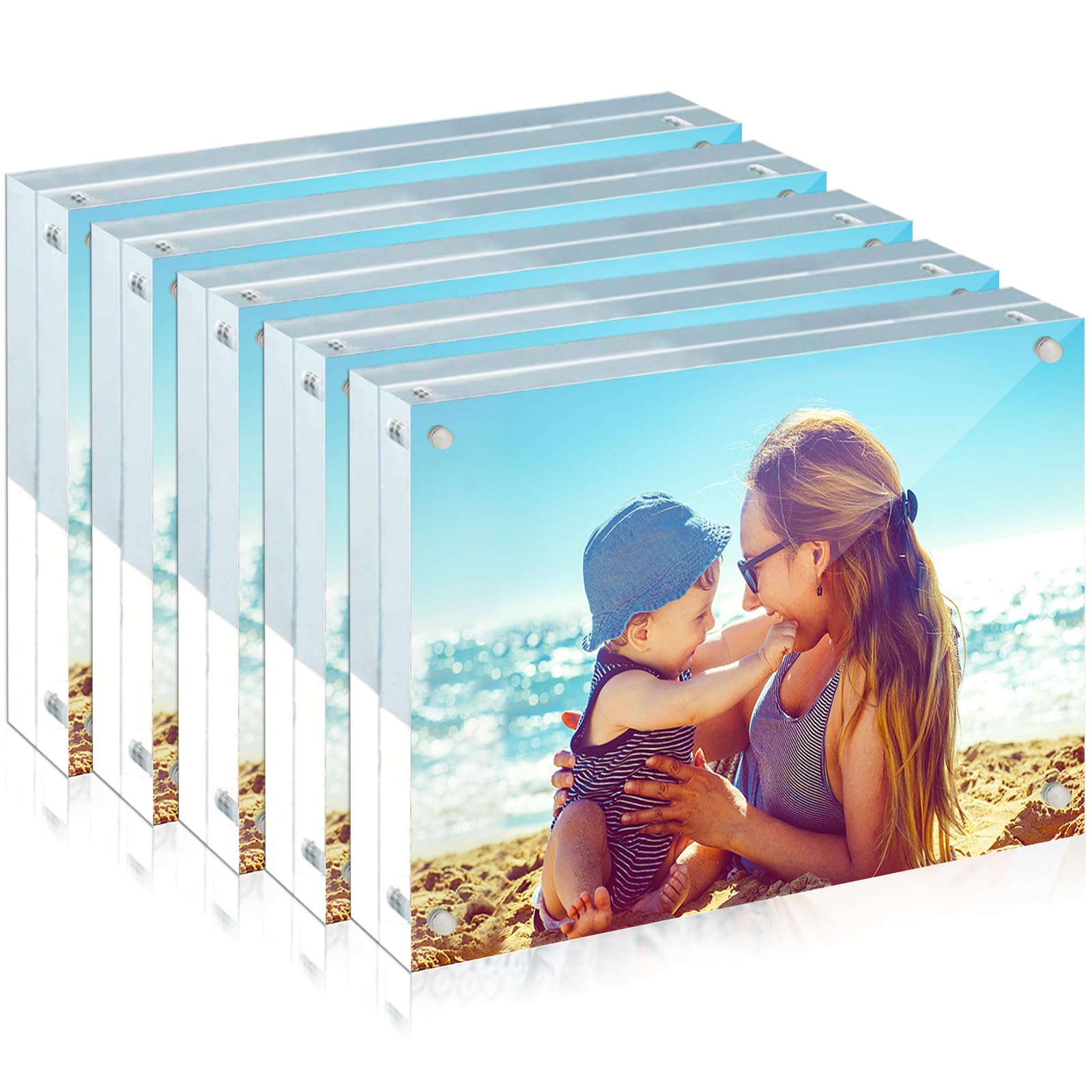 HELPLEX Acrylic Frame, 5 Pack 5x7 Acrylic Picture Frames, 24mm Thicker Frameless Clear Frame Double Sided Magnetic Frame, Free S