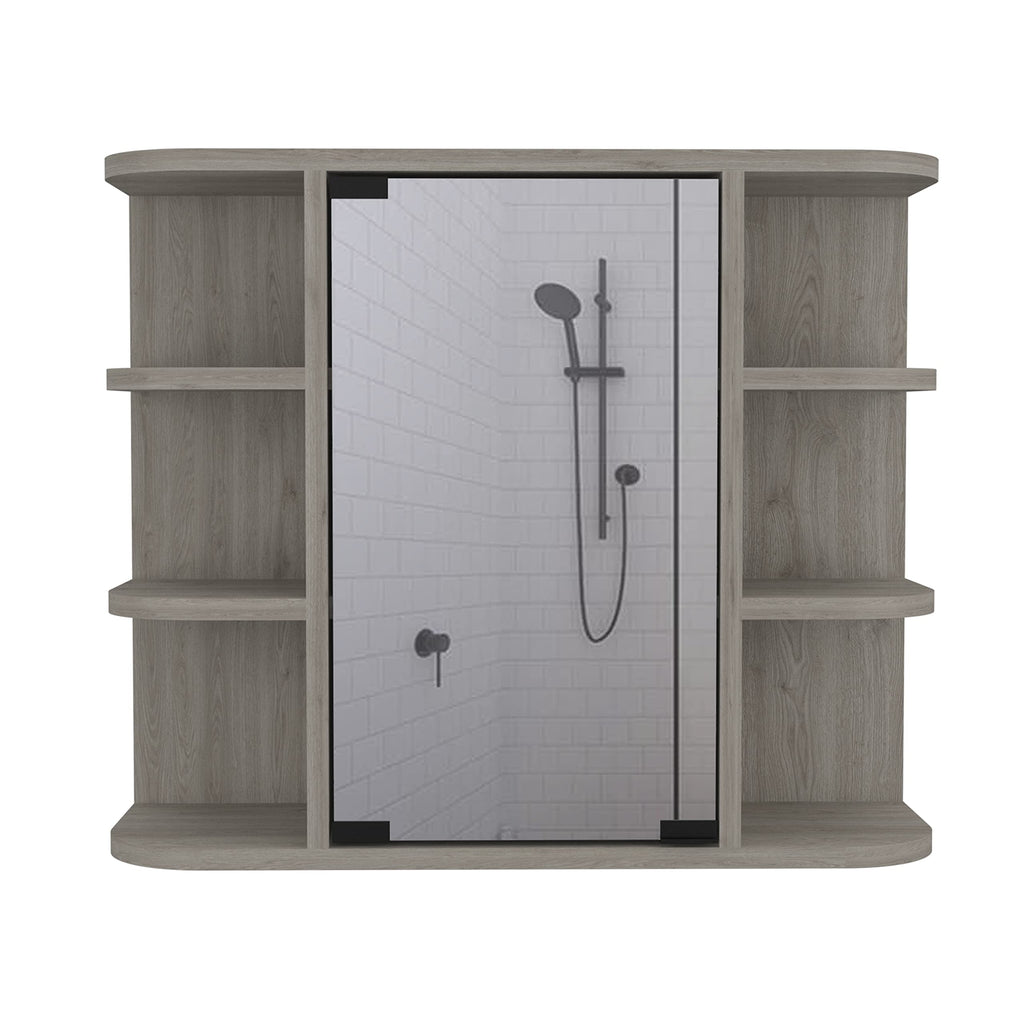 DEPOT E-SHOP Roma Mirrored Medicine Cabinet, Six External Shelves, Three Interior Shelves, Light Gray -Bathroom