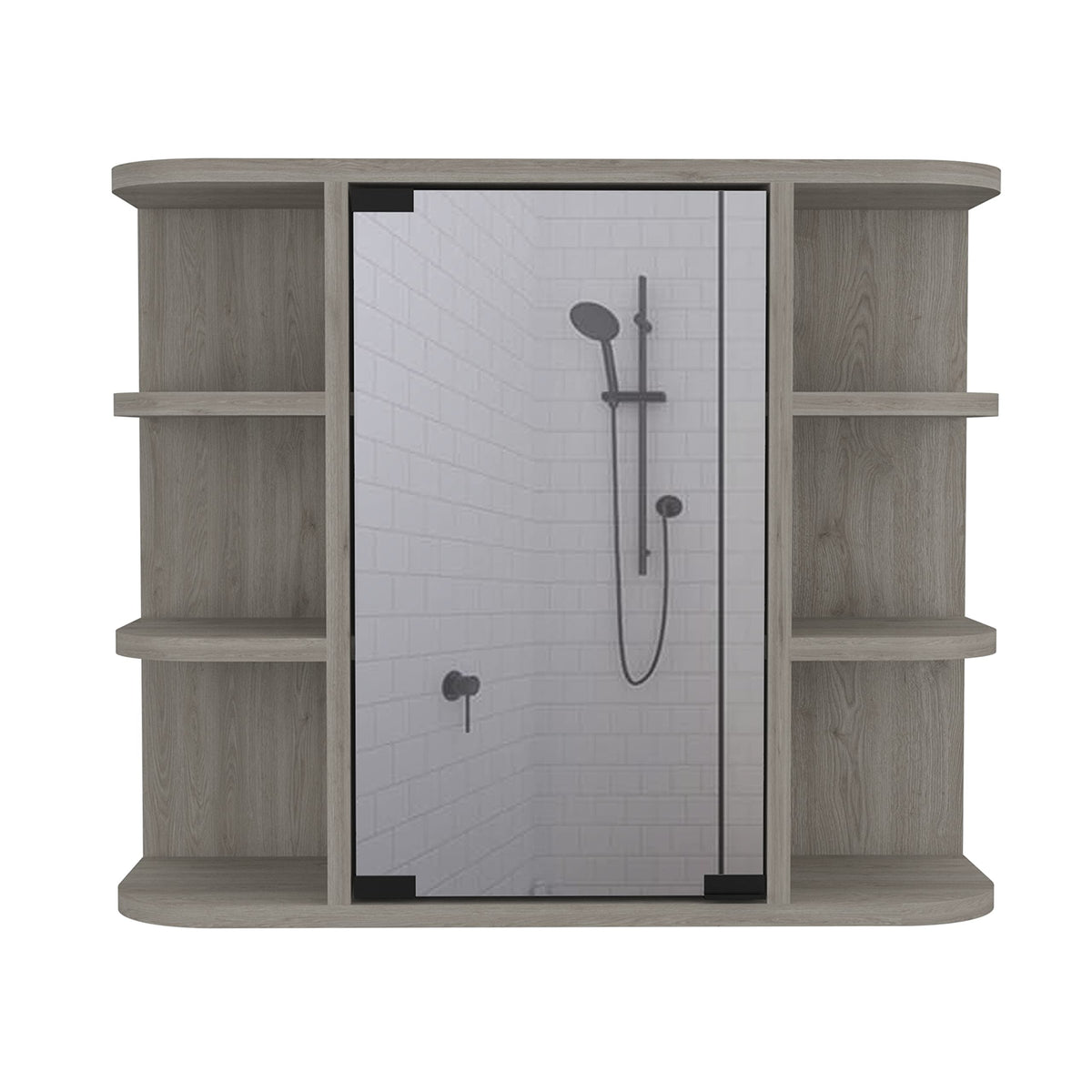 DEPOT E-SHOP Roma Mirrored Medicine Cabinet, Six External Shelves, Three Interior Shelves, Light Gray -Bathroom