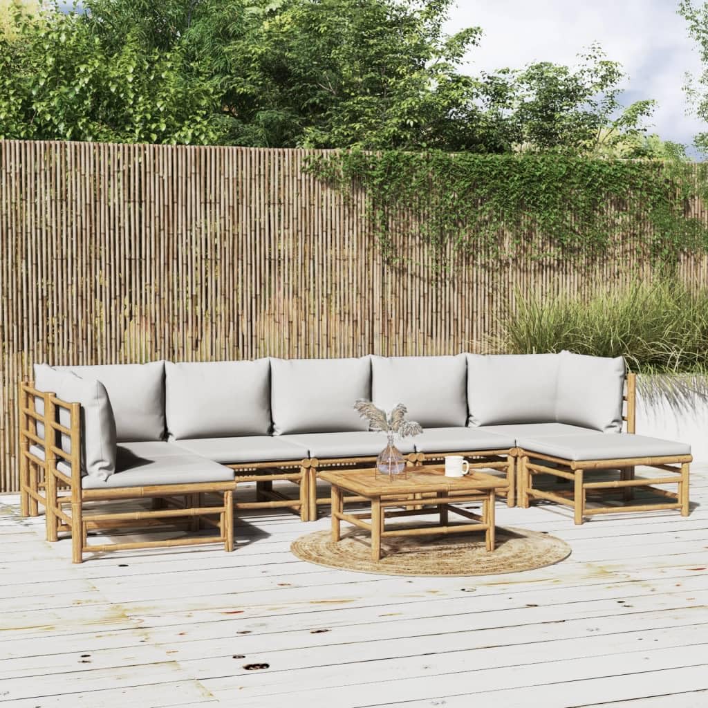 vidaXL Patio Furniture Set 8 Piece, Sectional Sofa with Cushions, Patio Lounge Set with Coffee Table for Garden Lawn Porch Backyard, Bamboo