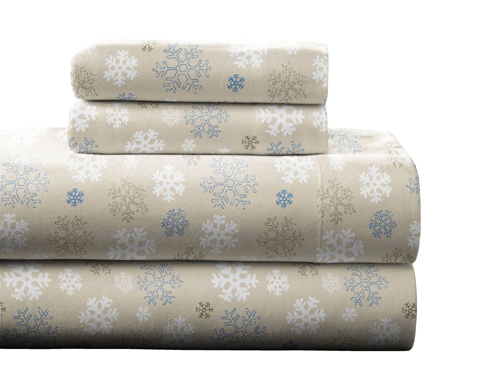Pointehaven Flannel 170 Gsm Sheet Set,King Snow Flakes Oatmeal